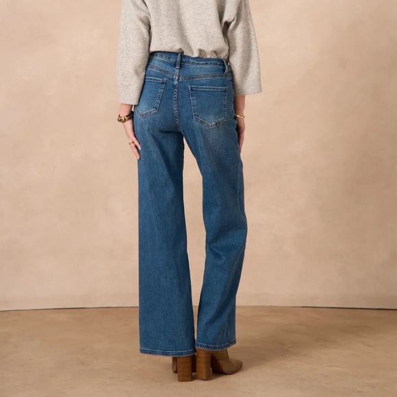 FROM PARIS FRANCE 🇫🇷 Women's Blue Wide-Leg Jeans With Buttons Details - Picture 4 of 5